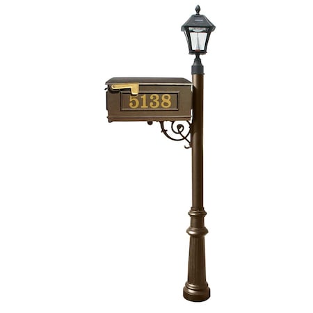 Qualarc Mailbox, Post, bronze color, w/Vinyl numbers on mailbox LMCV-800-SL-BZ